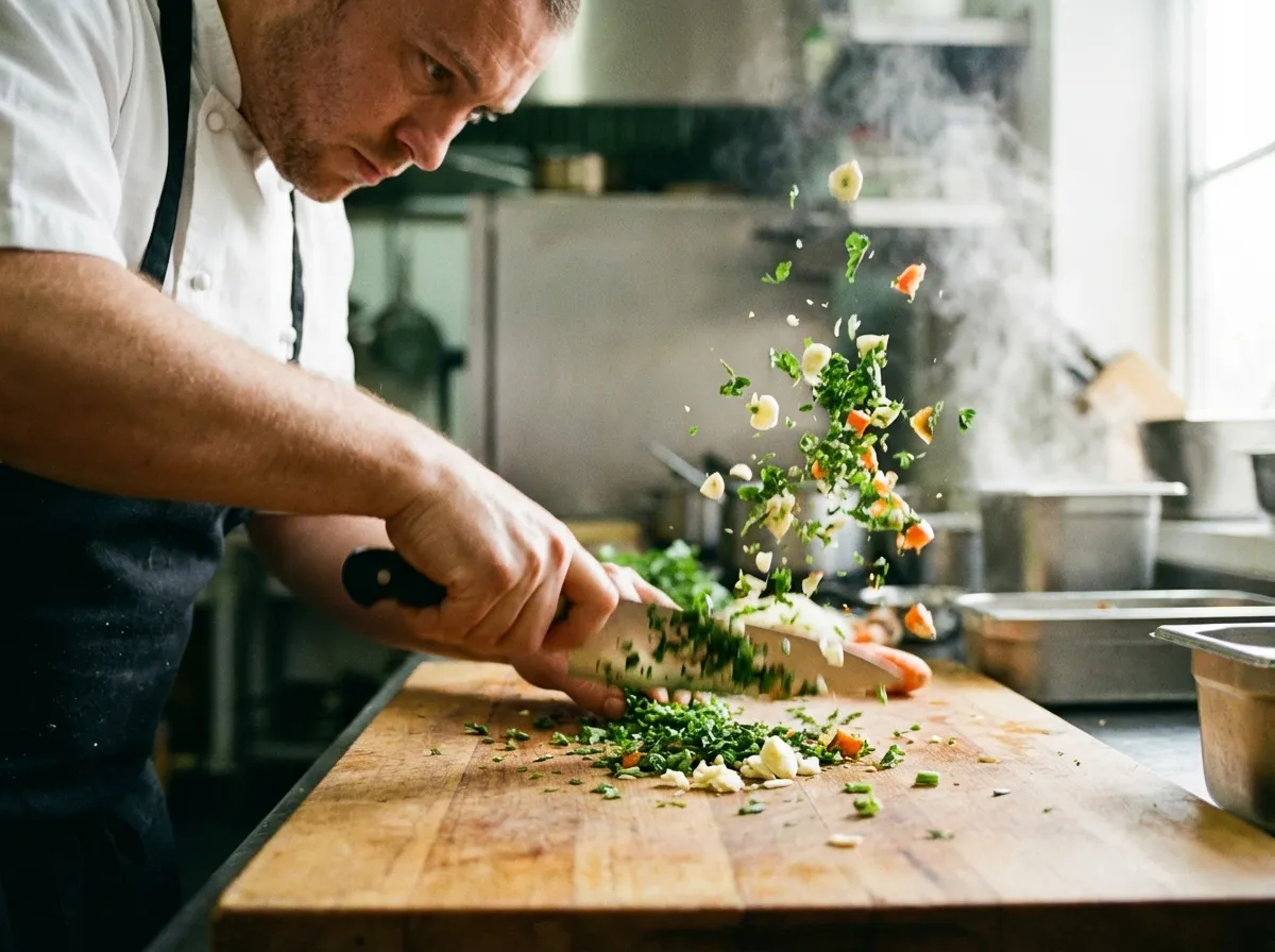 Chef chopping vegetables.